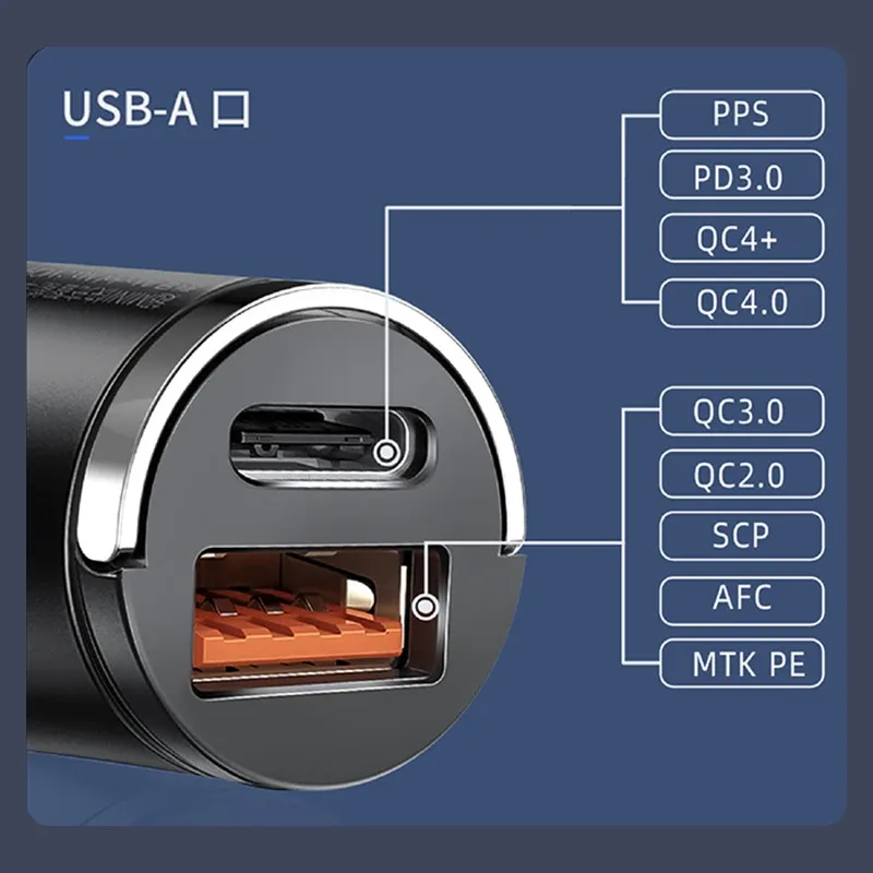 Mini chargeur de voiture 100 W à charge rapide USB-C PD et QC 3.0 pour iPhone, Xiaomi, Samsung et Huawei 6