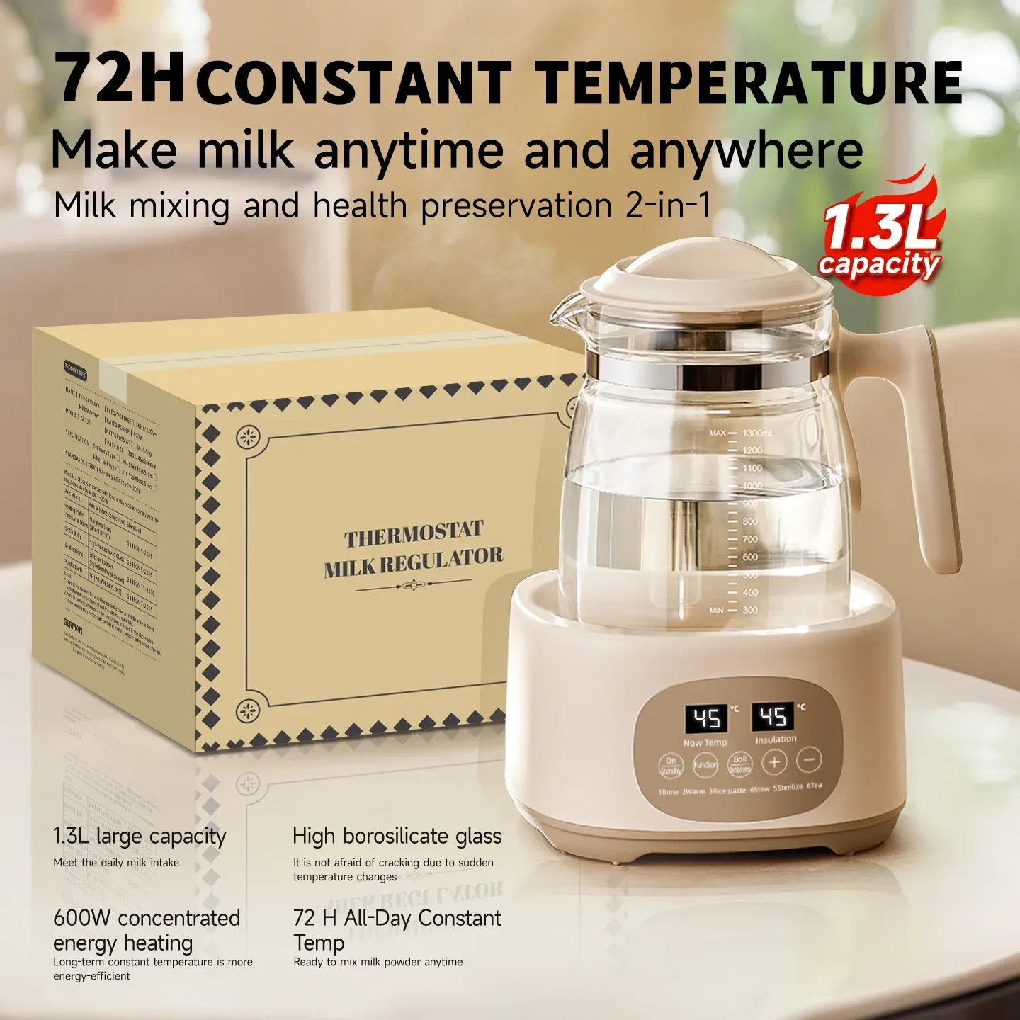 Bouilloire électrique 1300 ml pour bébé à régulation de température constante, 220 V 3