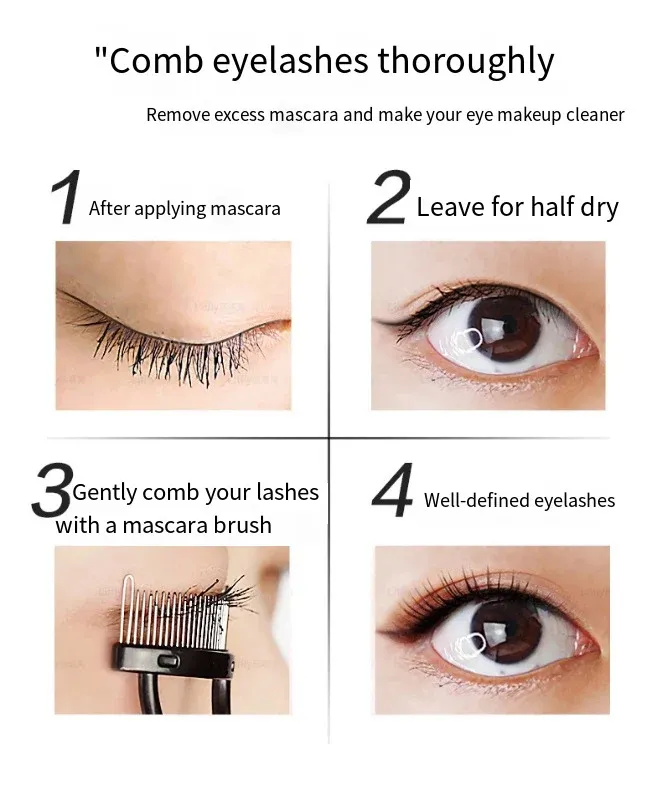 Peigne à cils en acier inoxydable, application sur les cils