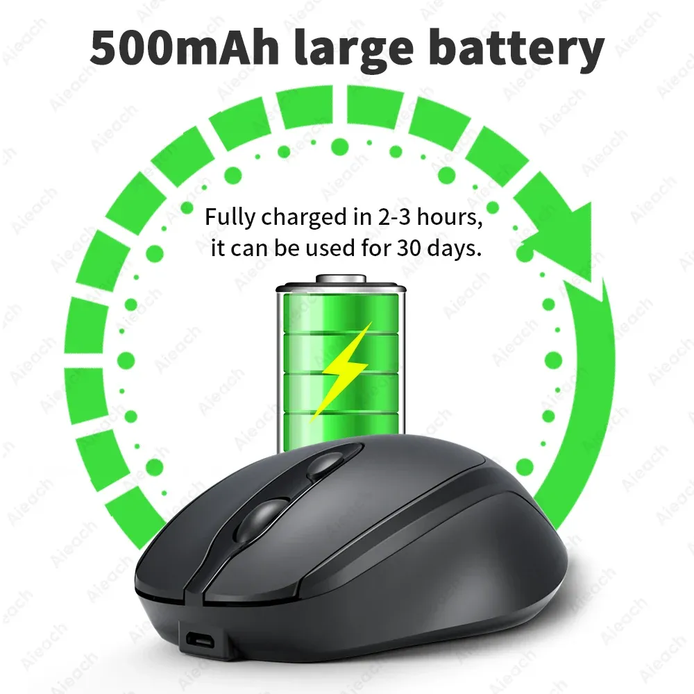 Souris Bluetooth sans fil portable compacte ergonomique 2,4 GHz USB silencieuse 1600 DPI rechargeable 500 mAh pour PC, tablette et ordinateur portable MacBook 3