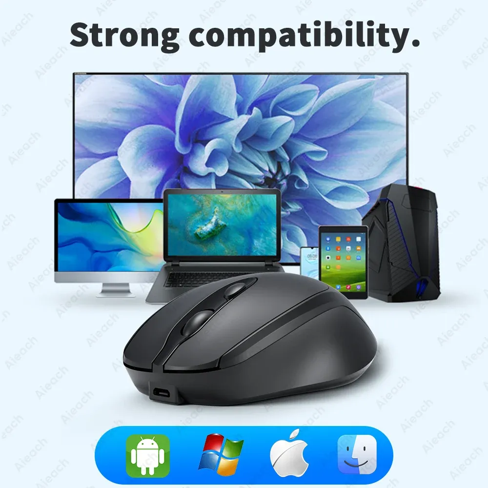 Souris Bluetooth sans fil portable compacte ergonomique 2,4 GHz USB silencieuse 1600 DPI rechargeable 500 mAh pour PC, tablette et ordinateur portable MacBook 4