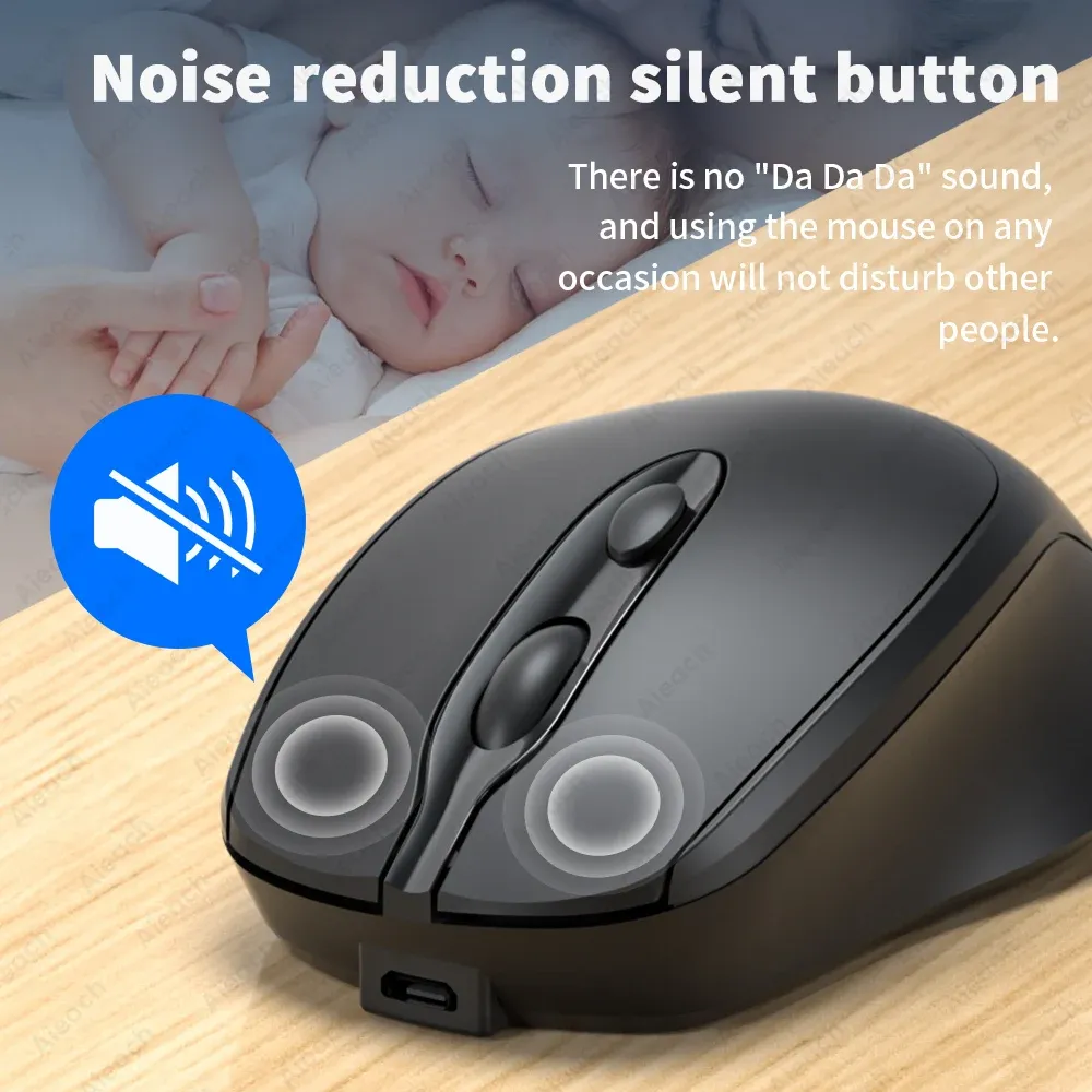 Souris Bluetooth sans fil portable compacte ergonomique 2,4 GHz USB silencieuse 1600 DPI rechargeable 500 mAh pour PC, tablette et ordinateur portable MacBook 6