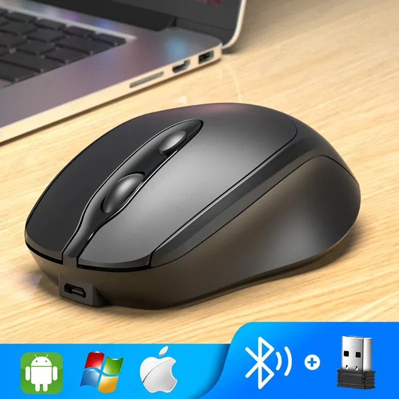 Souris Bluetooth sans fil portable compacte ergonomique 2,4 GHz USB silencieuse 1600 DPI rechargeable 500 mAh pour PC, tablette et ordinateur portable MacBook 11