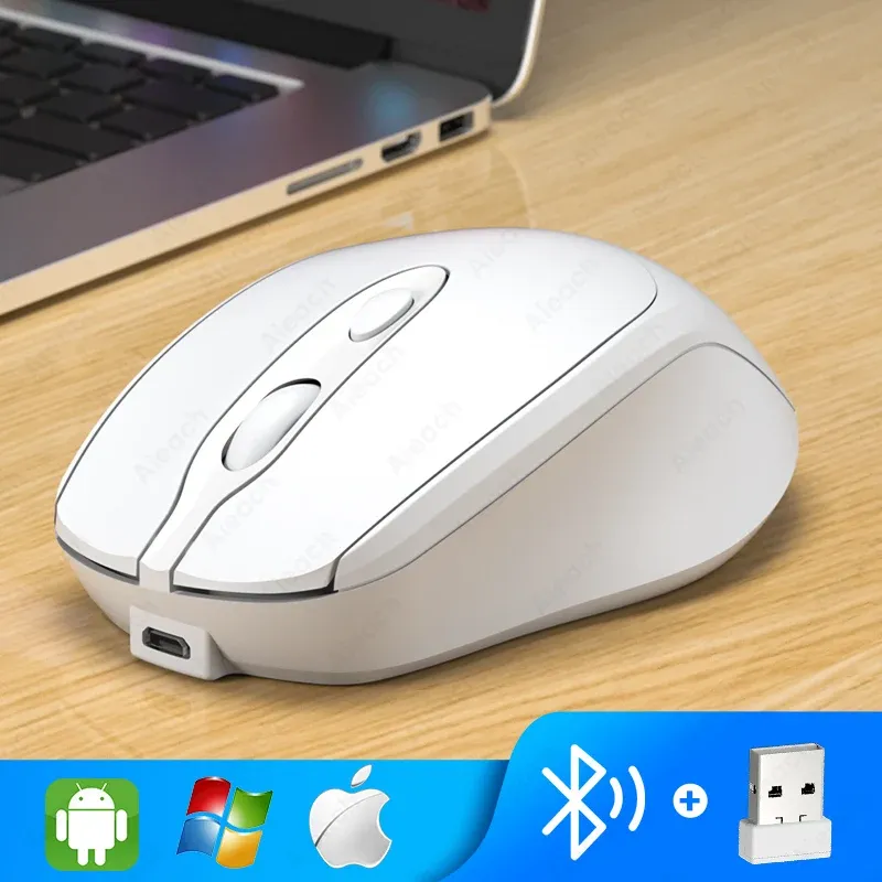 Souris Bluetooth sans fil portable compacte ergonomique 2,4 GHz USB silencieuse 1600 DPI rechargeable 500 mAh pour PC, tablette et ordinateur portable MacBook 13