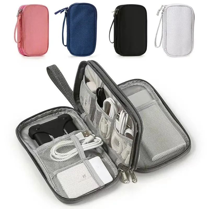 Pochette de rangement de voyage portable avec fermeture éclair et organisateur de câbles