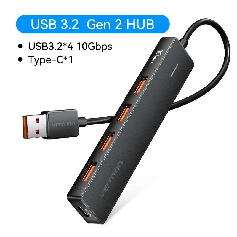 Hub USB Vention 4 ports ABS USB 3.2 10 Gbps, adaptateur multi-répartiteur pour ordinateur portable 9