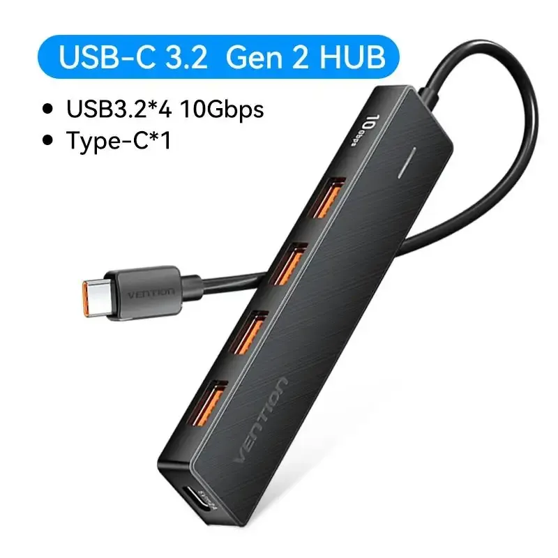 Hub USB Vention 4 ports ABS USB 3.2 10 Gbps, adaptateur multi-répartiteur pour ordinateur portable 10