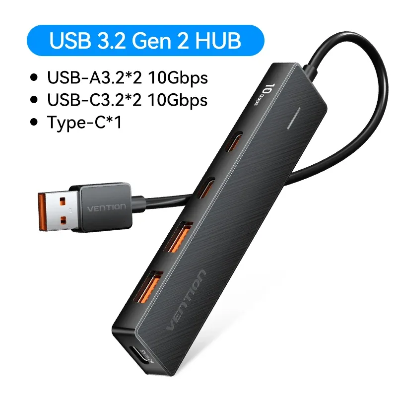 Hub USB Vention 4 ports ABS USB 3.2 10 Gbps, adaptateur multi-répartiteur pour ordinateur portable 7