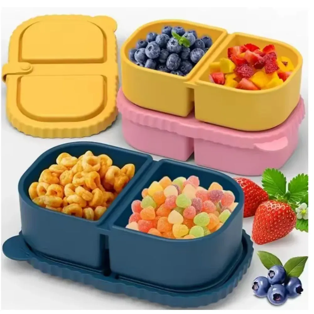 Boîte à collation en silicone réutilisable à double compartiment, avec pot à sauce étanche, idéale pour le pique-nique et le bureau - Image 1