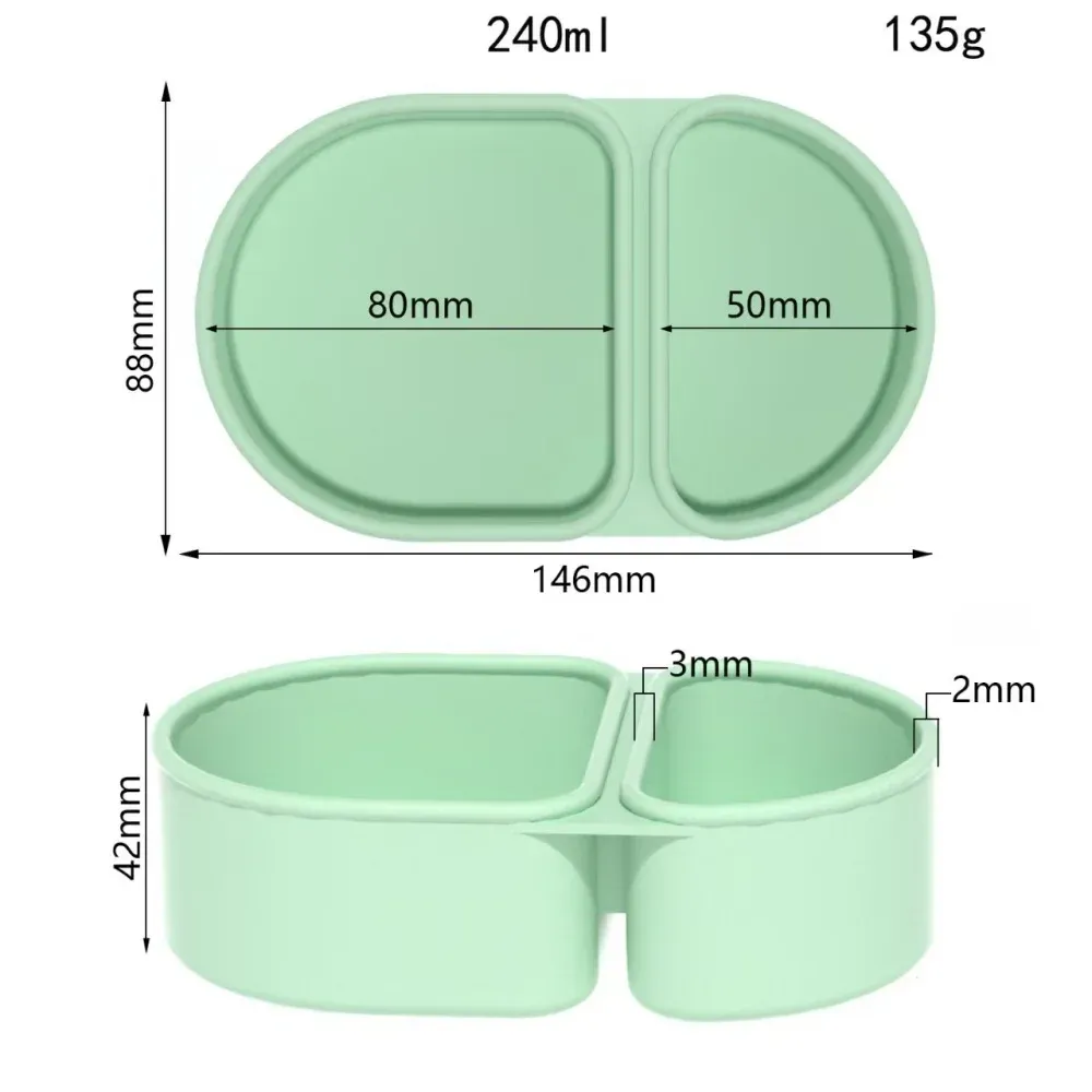 Boîte à collation en silicone réutilisable à double compartiment, avec pot à sauce étanche, idéale pour le pique-nique et le bureau 11