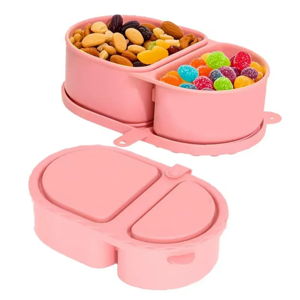 Boîte à collation en silicone réutilisable à double compartiment, avec pot à sauce étanche, idéale pour le pique-nique et le bureau 8