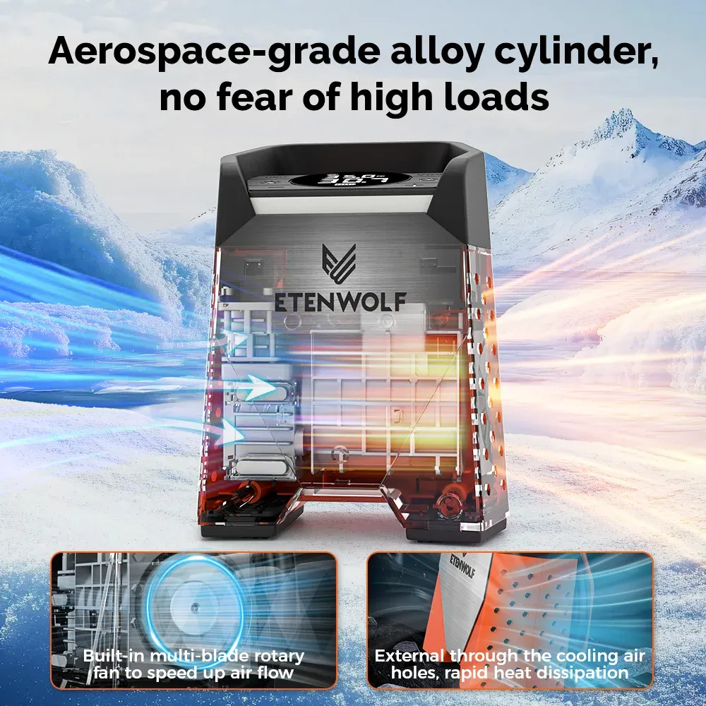 ETENWOLF ZEPHYR S3 Gonfleur de pneu portable, cycle de service 100 %, 160 PSI, compresseur d'air pour voiture, batterie 7800 mAh, pour voitures, motos et ballons (neuf) 4