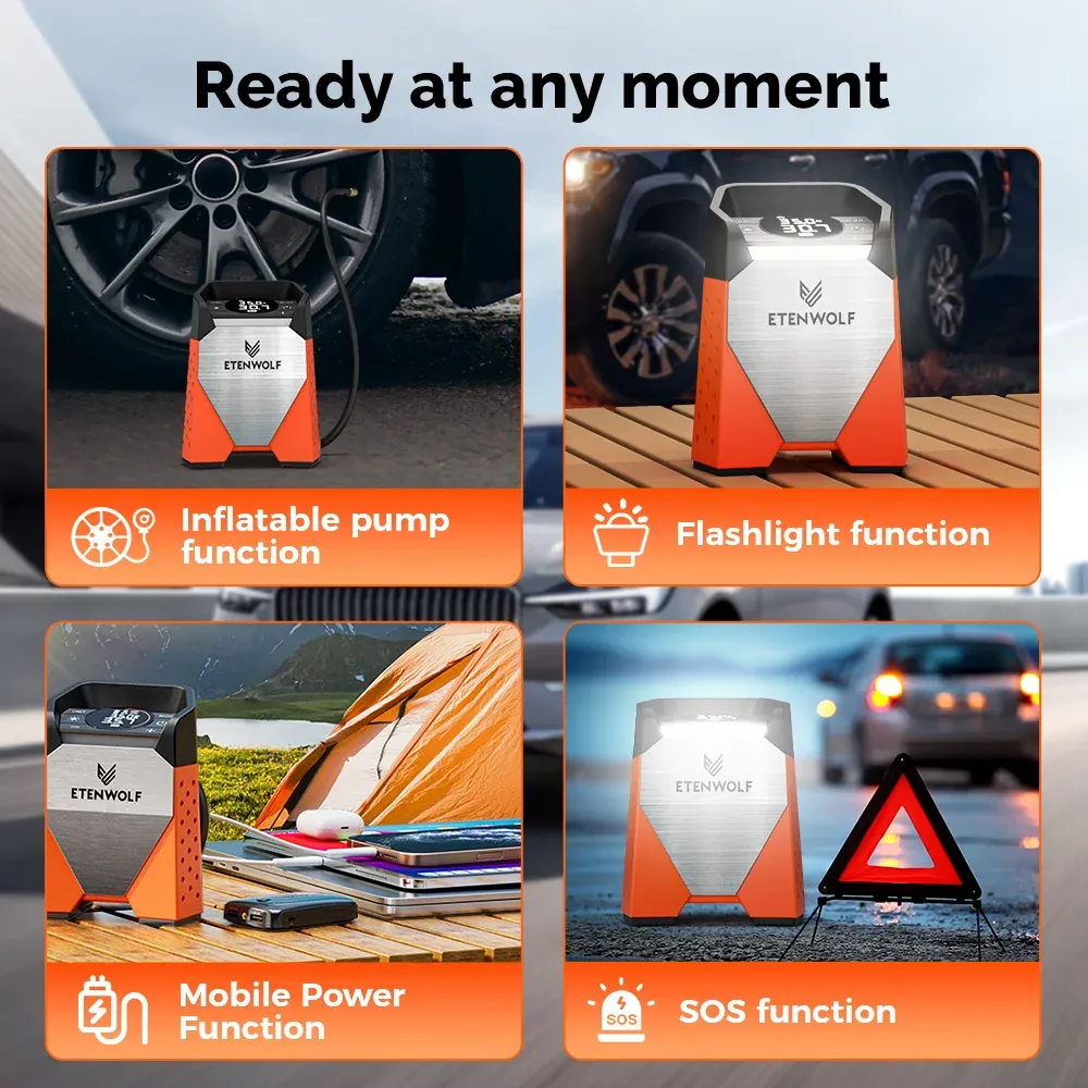 ETENWOLF ZEPHYR S3 Gonfleur de pneu portable, cycle de service 100 %, 160 PSI, compresseur d'air pour voiture, batterie 7800 mAh, pour voitures, motos et ballons (neuf) 5