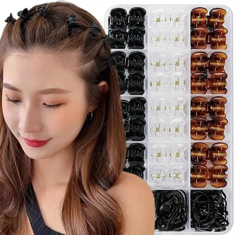 Lot de 10 à 40 mini pinces à cheveux en plastique noir pour femmes et enfants 2
