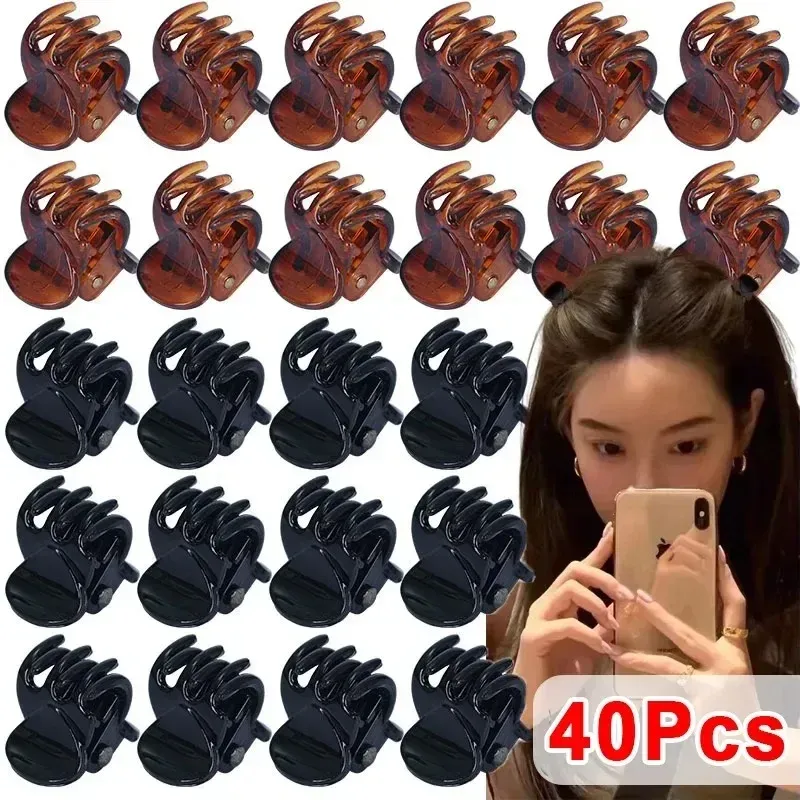 Lot de 10 à 40 mini pinces à cheveux en plastique noir pour femmes et enfants 6