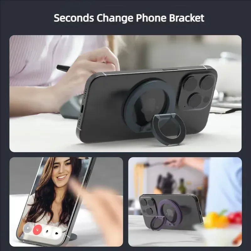 Support magnétique double face pour téléphone portable de bureau, rotatif à 360°, ultra-fin et pliable, compatible iPhone 15, 16 et 17 4