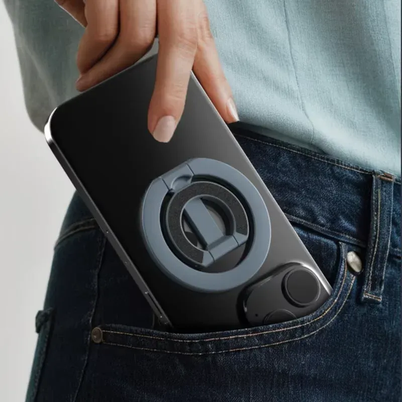 Support magnétique double face pour téléphone portable de bureau, rotatif à 360°, ultra-fin et pliable, compatible iPhone 15, 16 et 17 5