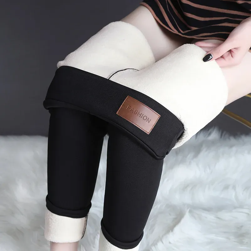 Legging taille haute sans couture doublé polaire pour femme, thermique et isolant, idéal pour l'hiver - Image 1