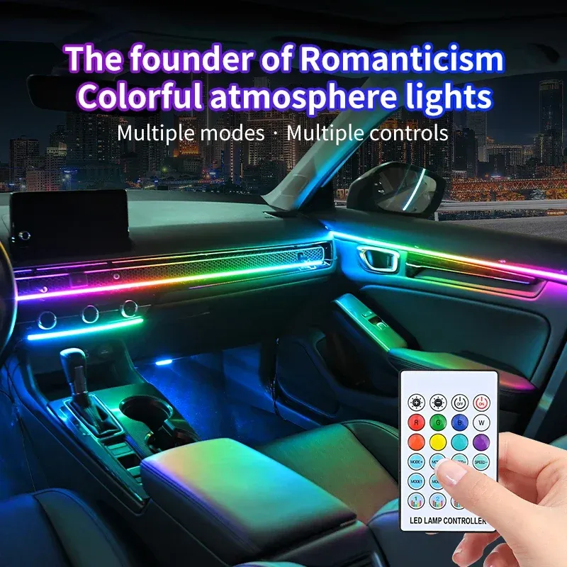 Bande lumineuse LED 6 en 1 pour habitacle de voiture, éclairage d'ambiance néon en acrylique avec contrôle par application et télécommande, pour tableau de bord 3