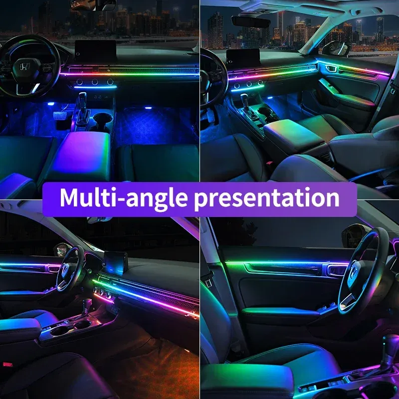 Bande lumineuse LED 6 en 1 pour habitacle de voiture, éclairage d'ambiance néon en acrylique avec contrôle par application et télécommande, pour tableau de bord 4