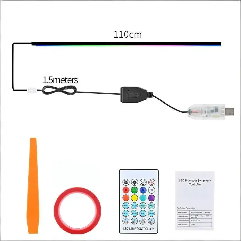 Bande lumineuse LED 6 en 1 pour habitacle de voiture, éclairage d'ambiance néon en acrylique avec contrôle par application et télécommande, pour tableau de bord 7