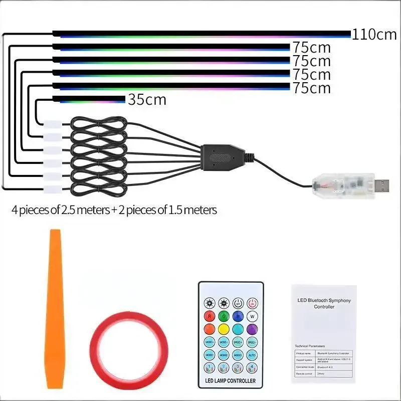 Bande lumineuse LED 6 en 1 pour habitacle de voiture, éclairage d'ambiance néon en acrylique avec contrôle par application et télécommande, pour tableau de bord 8
