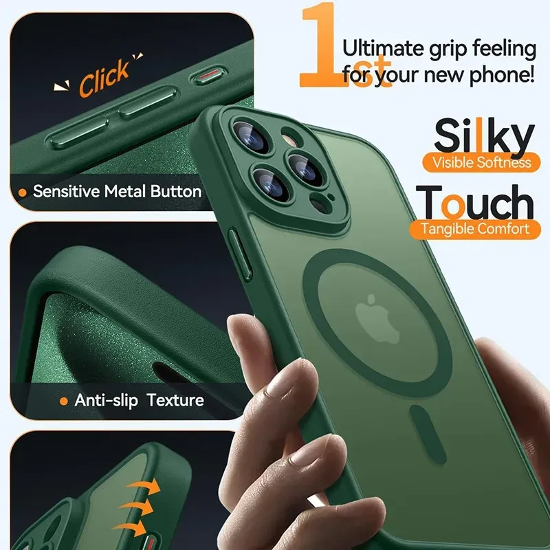 Coque de téléphone de luxe givrée, transparente et magnétique, compatible MagSafe pour iPhone 11 à 18 (Pro, Pro Max, Plus, Air) 4