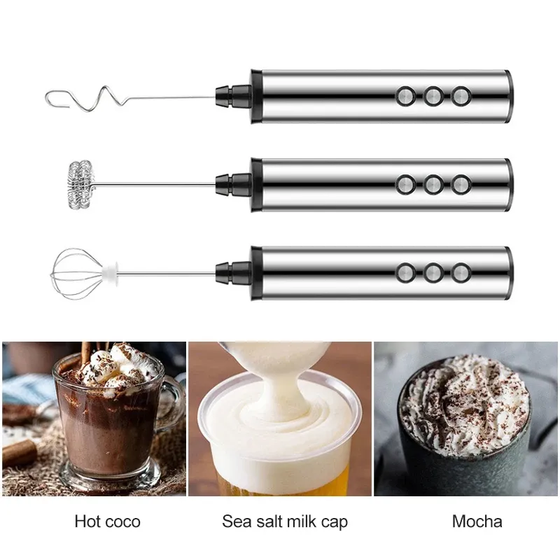 Mousseur à lait électrique portatif 3 en 1 avec mini cafetière USB et fouet mélangeur pour cappuccino 4