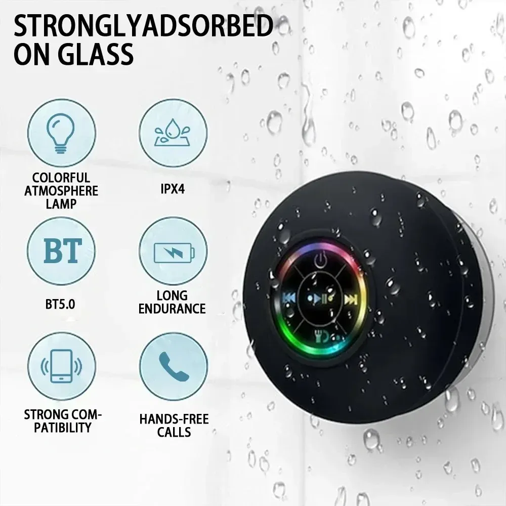 Lumière LED étanche IPX4 avec enceinte Bluetooth portable pour extérieur, fixation par grande ventouse 2