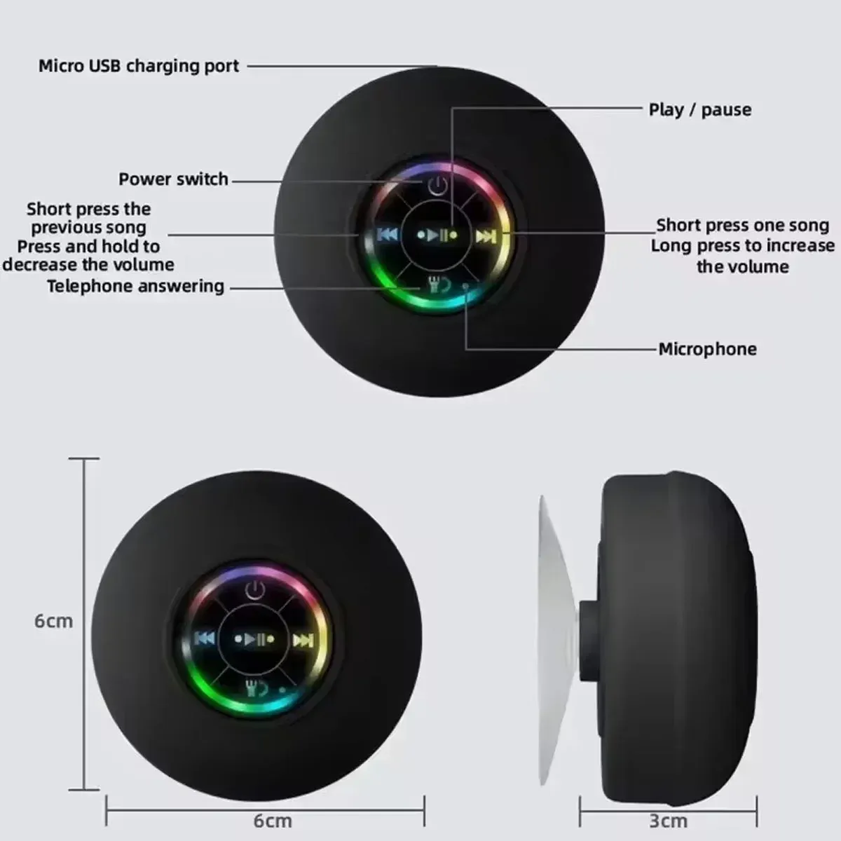 Lumière LED étanche IPX4 avec enceinte Bluetooth portable pour extérieur, fixation par grande ventouse 6