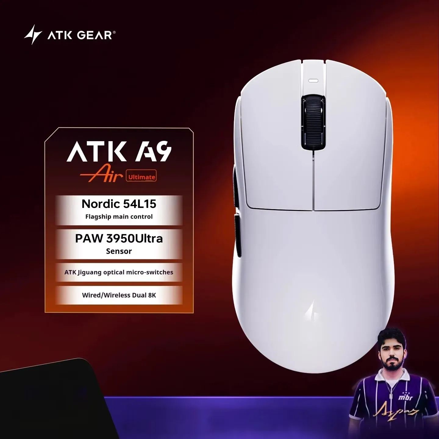 ATK A9 Souris de jeu ultra-légère sans fil tri-mode 8K, compatible A9/A9 SE/A9 Plus/A9 Pro, 53 g, idéale pour l'e-sport sur PC 27