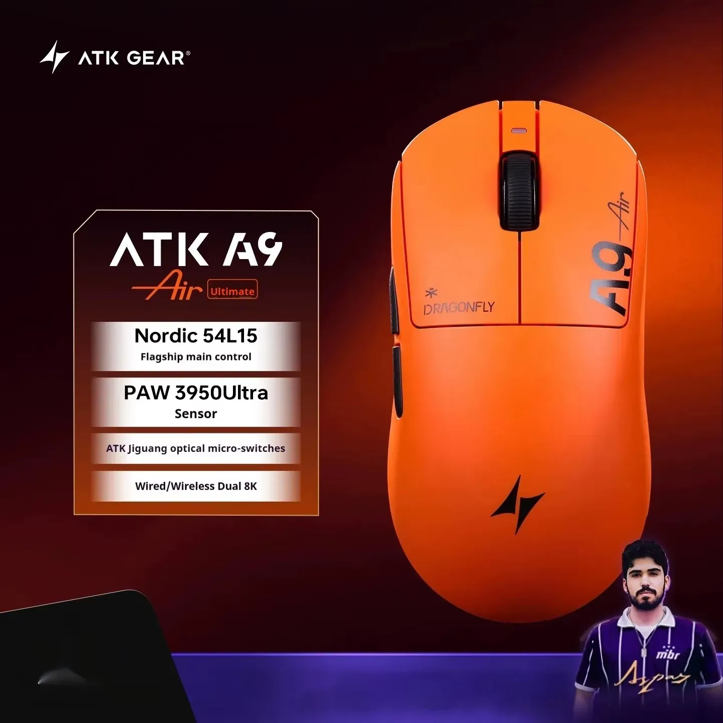 ATK A9 Souris de jeu ultra-légère sans fil tri-mode 8K, compatible A9/A9 SE/A9 Plus/A9 Pro, 53 g, idéale pour l'e-sport sur PC 29
