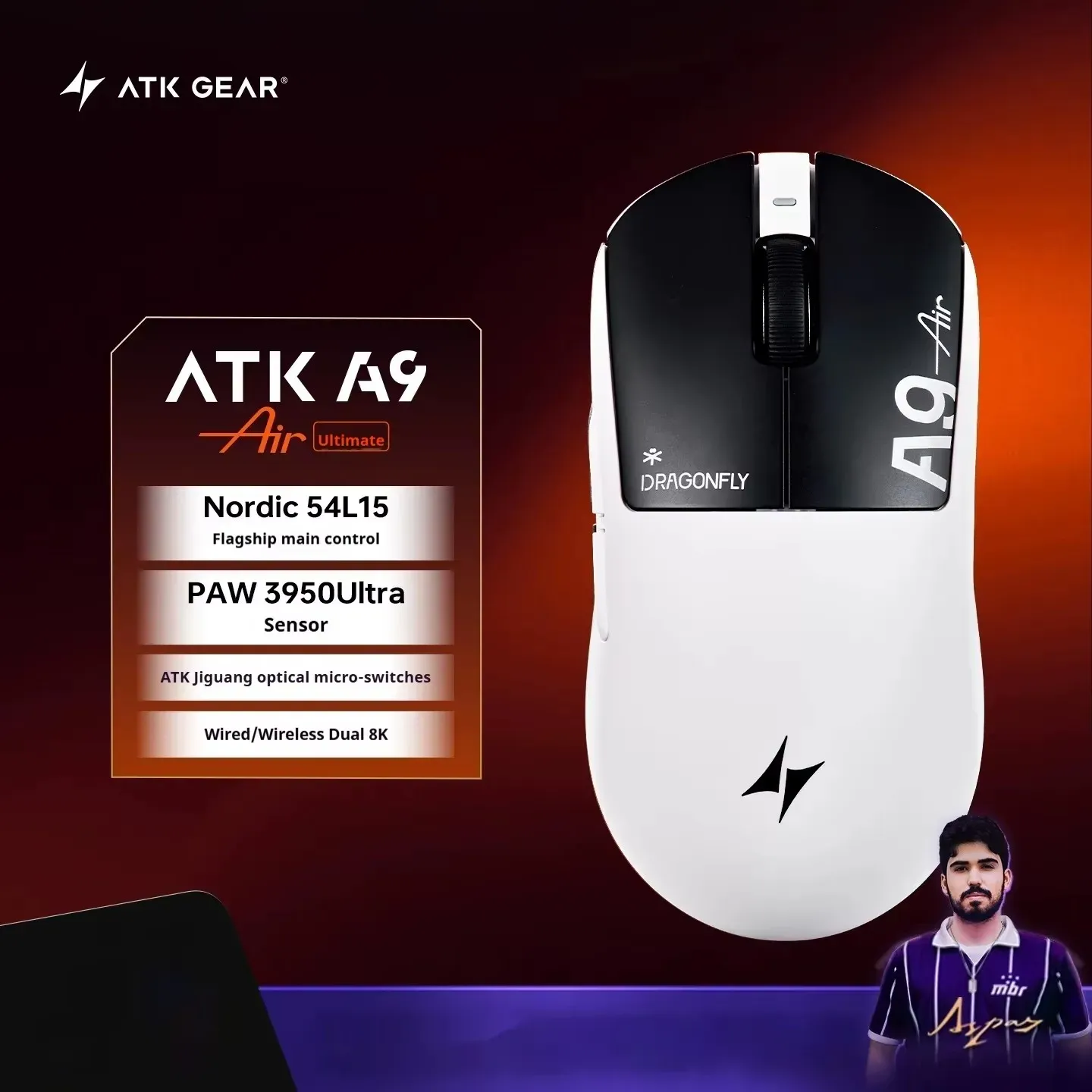 ATK A9 Souris de jeu ultra-légère sans fil tri-mode 8K, compatible A9/A9 SE/A9 Plus/A9 Pro, 53 g, idéale pour l'e-sport sur PC 28