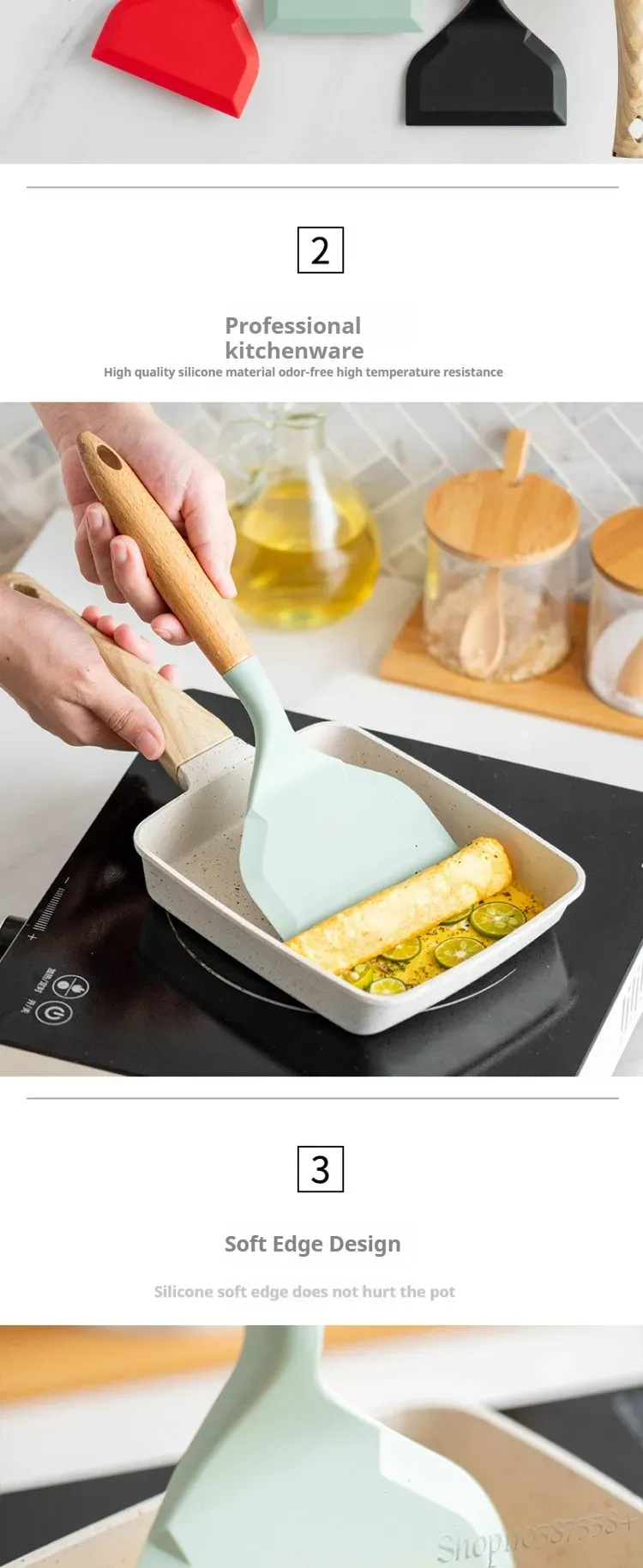 Spatule en silicone en situation de cuisson