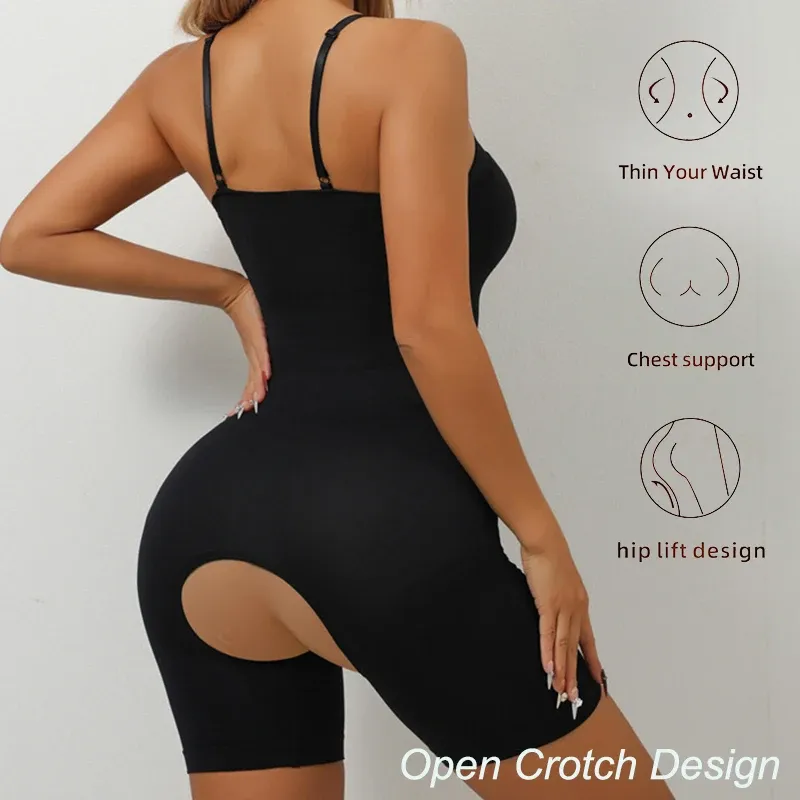 Body sculptant sans couture pour femme, gainage intégral avec effet ventre plat, entrejambe ouvert 2