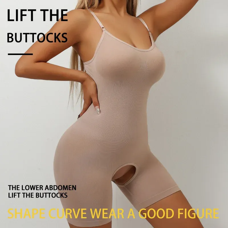 Body sculptant sans couture pour femme, gainage intégral avec effet ventre plat, entrejambe ouvert - Image 1