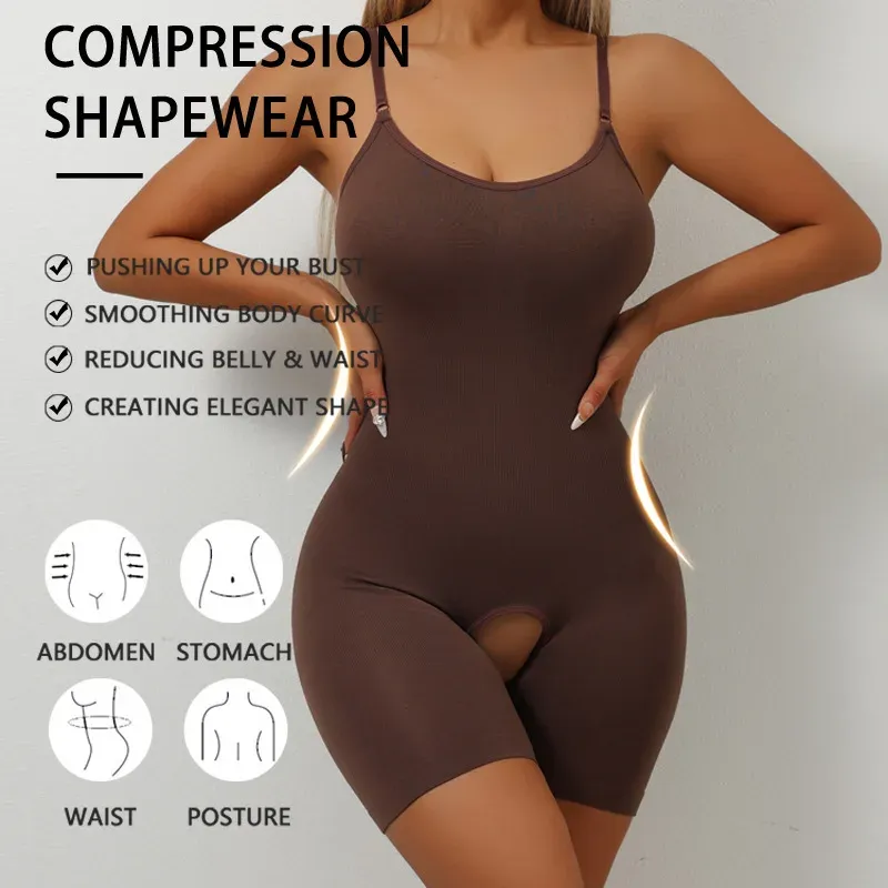 Body sculptant sans couture pour femme, gainage intégral avec effet ventre plat, entrejambe ouvert 3