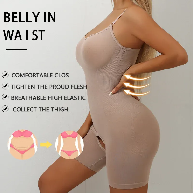 Body sculptant sans couture pour femme, gainage intégral avec effet ventre plat, entrejambe ouvert 4