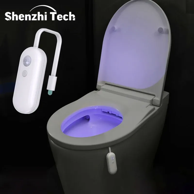 Lampe de toilette à détecteur de mouvement installée au bord d'une cuvette