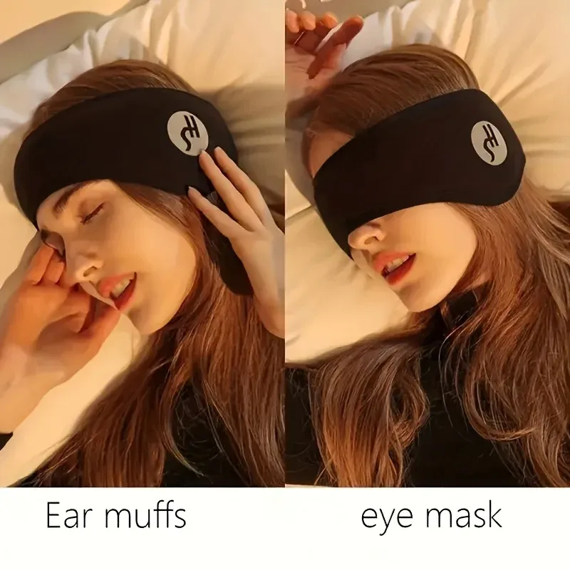 Masque de sommeil anti-bruit avec protège-oreilles en polyester doux et réglable, idéal pour les voyages et la maison 3
