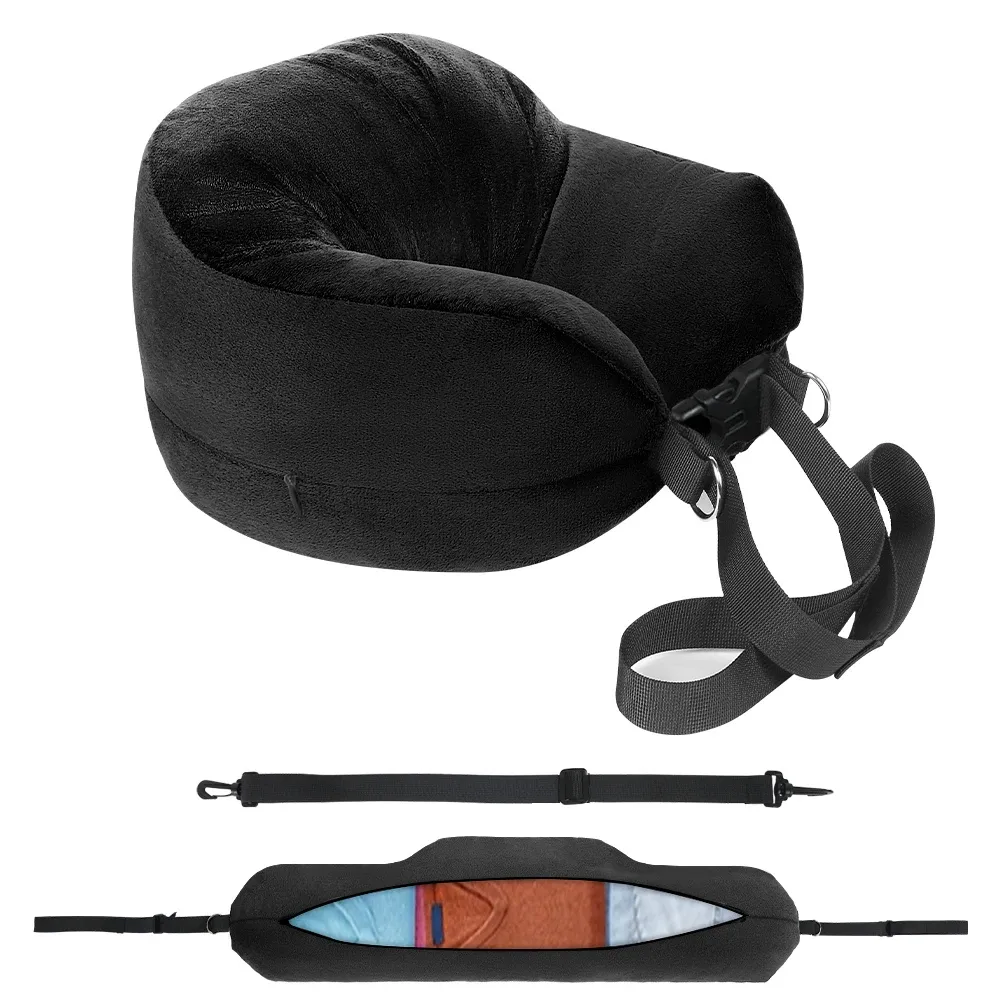 Oreiller de voyage en forme de U en velours avec housse et sac de rangement 9