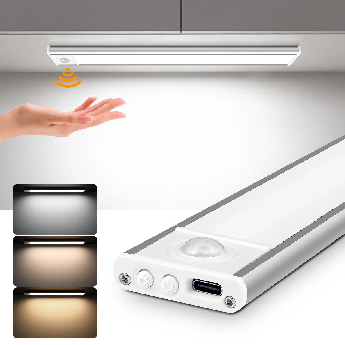 Barre lumineuse LED rechargeable par USB, batterie haute capacité, capteur de mouvement en aluminium, bande magnétique pour escaliers, placard, veilleuse