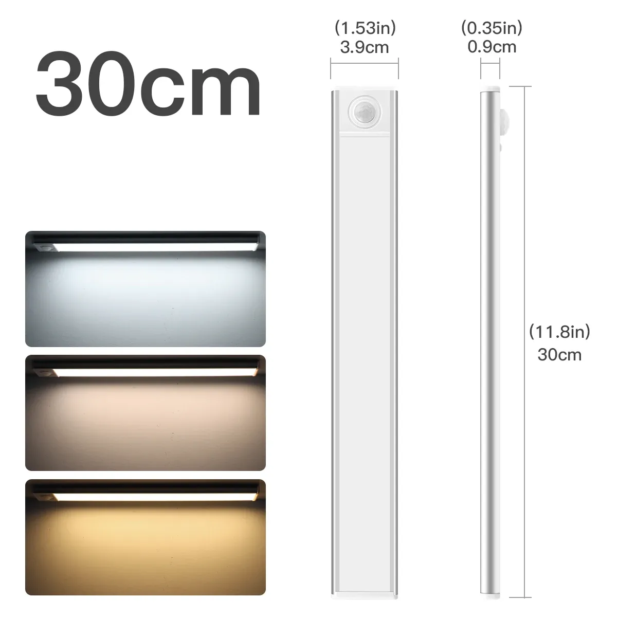 Barre lumineuse LED rechargeable par USB, batterie haute capacité, capteur de mouvement en aluminium, bande magnétique pour escaliers, placard, veilleuse 7