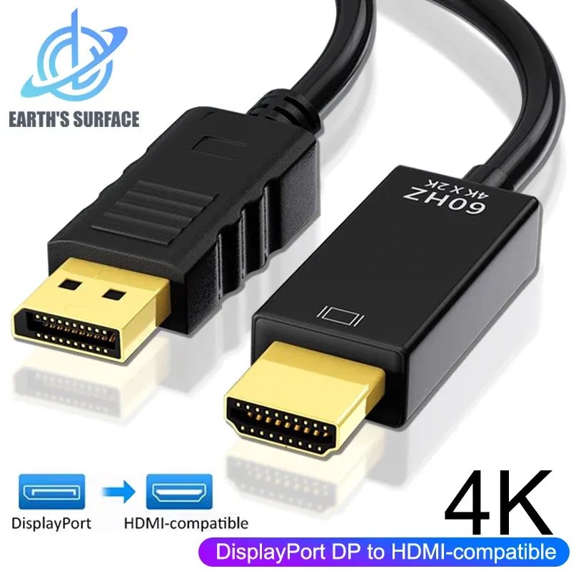 Câble adaptateur 4K DisplayPort vers HDMI, câble convertisseur DP vers HDMI pour PC, moniteur, TV et projecteur
