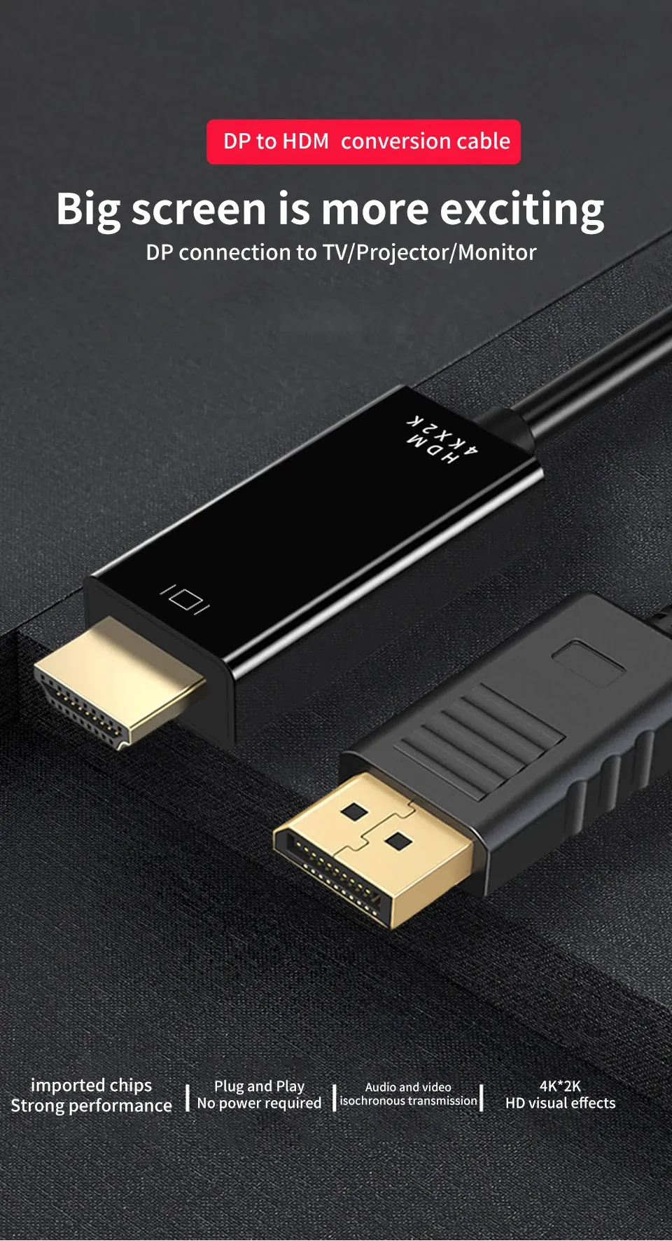 Câble adaptateur DisplayPort vers HDMI, vue d'ensemble
