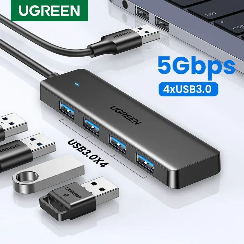 Hub USB 3.0 UGREEN 4 ports USB-A, répartiteur fin, extenseur USB pour souris, clavier, clé USB, disque U, imprimante et ordinateur portable, compatible PS5 et Xbox