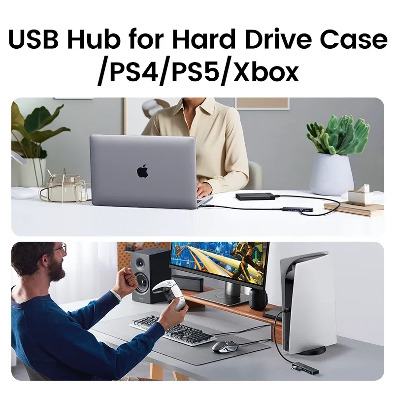 Hub USB 3.0 UGREEN 4 ports USB-A, répartiteur fin, extenseur USB pour souris, clavier, clé USB, disque U, imprimante et ordinateur portable, compatible PS5 et Xbox 5