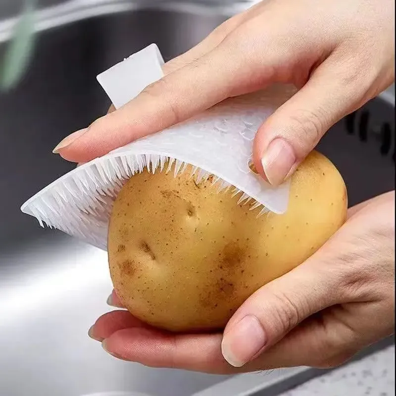 Brosse de nettoyage en silicone pour fruits, légumes et vaisselle, avec embout pour crevasses 2