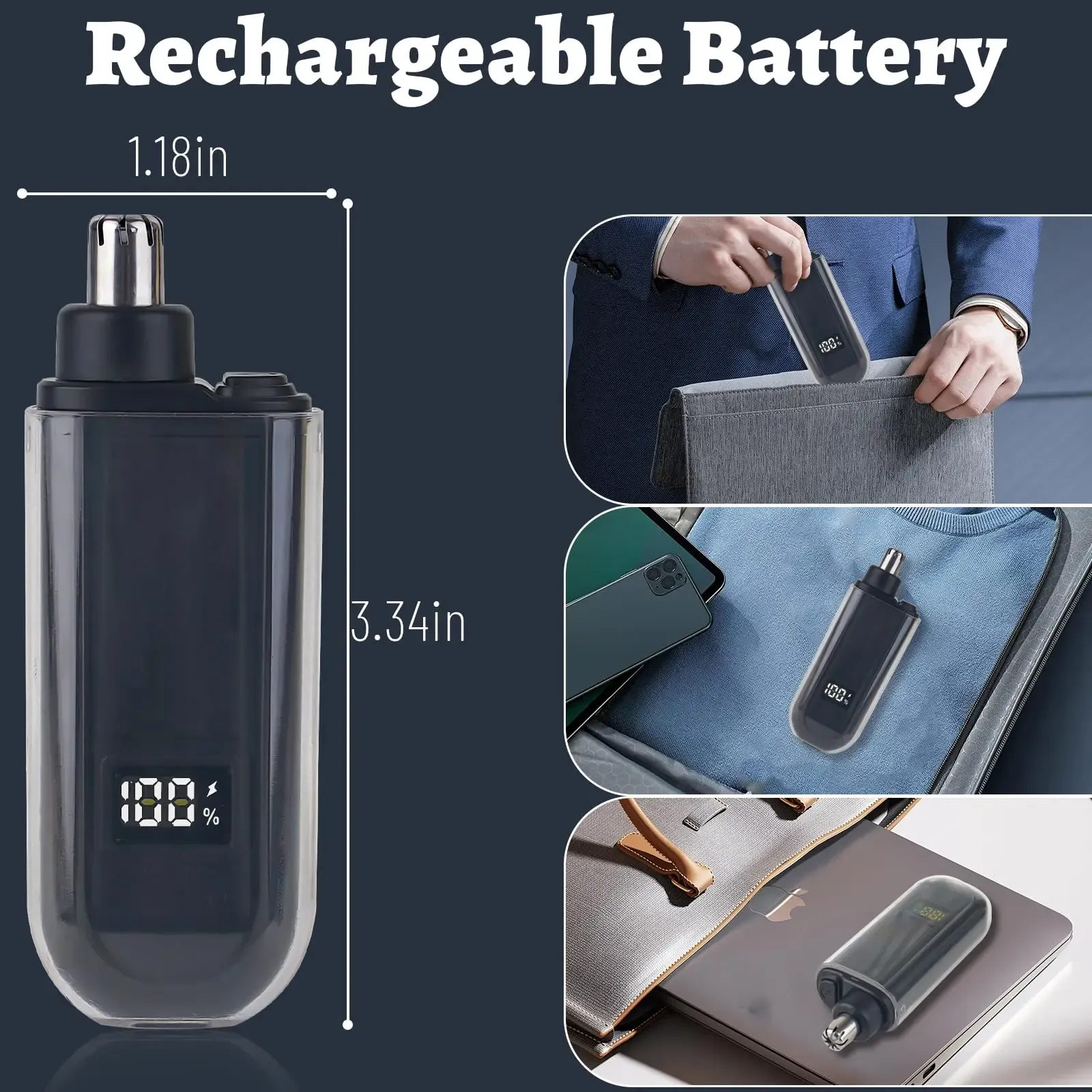 Tondeuse nez-oreilles rechargeable, format compact