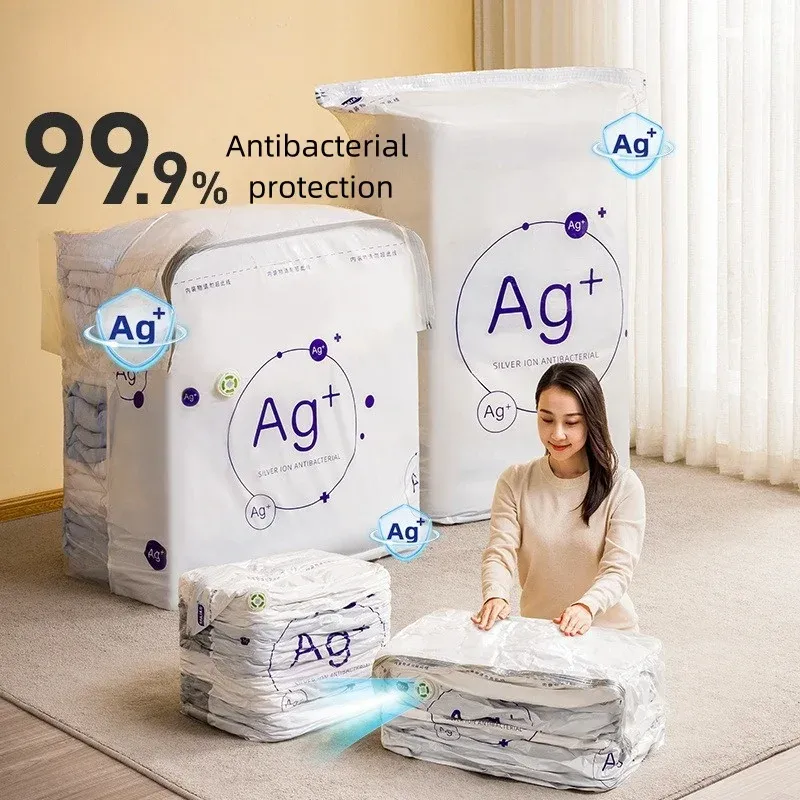 Sac de rangement sous vide antibactérien sans pompe, grand format pour vêtements et couvertures